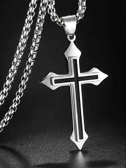 suteyi A Silver Cross Necklace For A Boy, A Stainless Steel Cross Pendant Necklace As A Birthday Jewelry Gift For A Cool Boy's Boyfriend