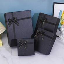 2pcs Wholesale Creative Black Bowknot Rectangle Gift Box, High-End Packaging Box, Birthday Present Box In Stock - Black - View 1