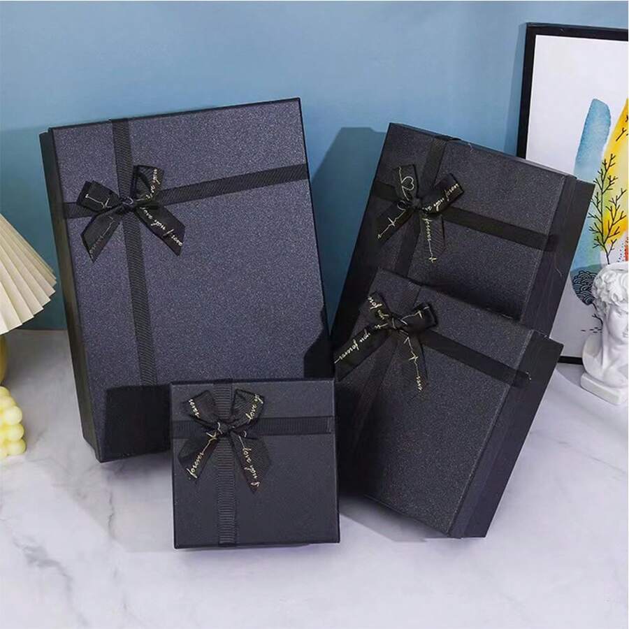 2pcs Wholesale Creative Black Bowknot Rectangle Gift Box, High-End Packaging Box, Birthday Present Box In Stock - Black - View 1