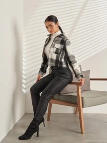 Casaco Xadrez Bortao Jaqueta Bolso Feminina Blusa De Frio Simplez Festa junina