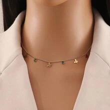 Freegrow 1pc Colorful Rhinestone Butterfly Necklace Made Of Stainless Steel, Suitable For Women Daily Wear - Gold - View 1