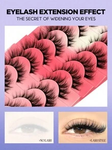 10 Pairs Manga Lashes Faux Mink Eyelashes Cat Eye Eyelashes Natural Full False Eyelashes Travel Essentials Makeup Tools(MK11) - 黑色 - 查看 5