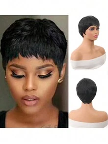 6 Inch Pixie Cut Wig Short Pixie Cut Wigs For Women Wig With Layered Front Bangs Synthetic Wig - Black - View 1