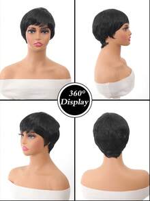 6 Inch Pixie Cut Wig Short Pixie Cut Wigs For Women Wig With Layered Front Bangs Synthetic Wig - Black - View 5