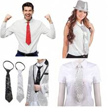 1pc Sequined Zipper Ties For Men, Glitter Sparkly Paillette Adjustable Pre-Tied Zip Necktie, Shinning Sequins Dance Party Magic Show Stage Performance Costume Tie