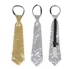 1pc Sequined Zipper Ties For Men, Glitter Sparkly Paillette Adjustable Pre-Tied Zip Necktie, Shinning Sequins Dance Party Magic Show Stage Performance Costume Tie