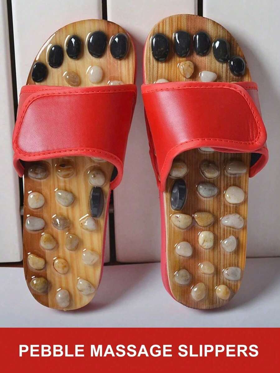 AXH. Zapatillas de masaje de acupresión para hombres, terapia de acupresión china, zapatos de masaje giratorios para los pies, unisex (las pequeñas piedras de cada par de zapatillas pueden variar ligeramente) - Rojo - Ver 1