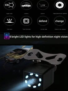 高清夜視汽車後視鏡備用攝像頭，汽車後視鏡鏡頭，正方形LED防水備用影像攝像頭 - 黑色 - 查看 4