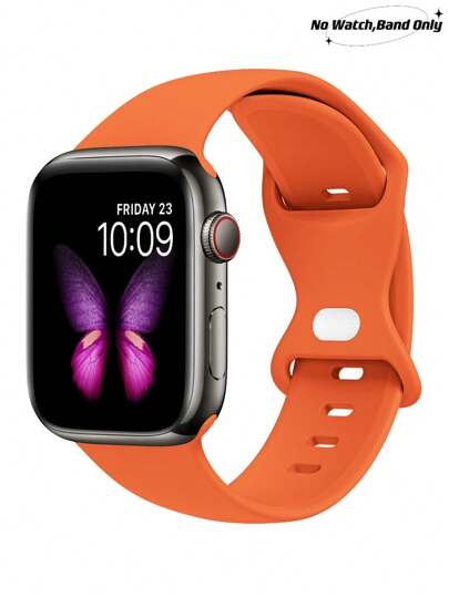 1 st orange trendigt mjukt silikon sportklockarmband med fjärilsspänne bekvämt justerbart vattentätt armband, för Apple Watch-armband 38/40/41/42/44/45/46/49 mm, för Apple Watch-serien Ultra/SE/11/10/9/8/7/6/5/4/3/2/1, tillbehör till intelligenta klockor