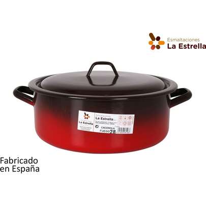Inde Rondel ze stali emaliowanej z pokrywką 28 cm 6,3 l Kolekcja Fuego Elegancki i funkcjonalny design | Rondel z dwoma bocznymi uchwytami, równomiernym gotowaniem i regulowaną pokrywką, idealny do wszystkich typów kuchni