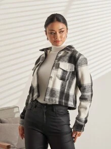 Casaco Xadrez Bortao Jaqueta Bolso Feminina Blusa De Frio Simplez Festa junina