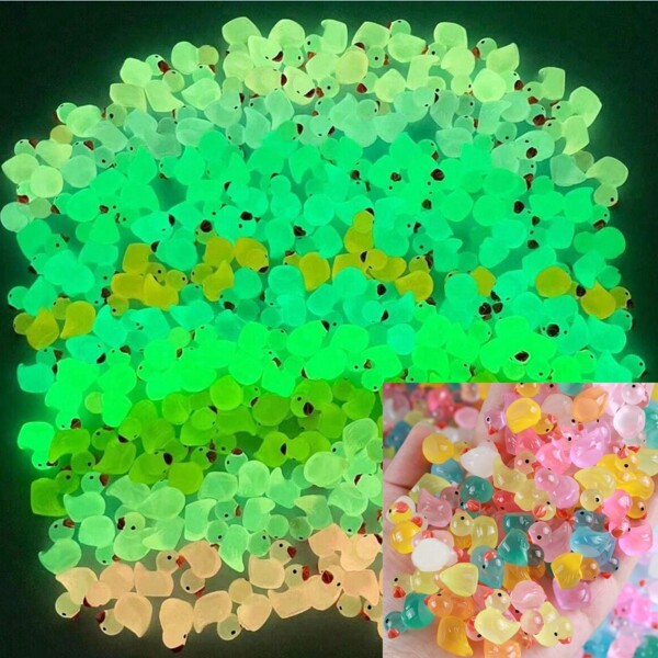 10/20/30/50/100pcs Glow-In-The-Dark Dark Yellow Duck, Mini Duck, Duck Ornament Set, Mini Plastic Lifelike Duck, Party Favour Light-Up Ornament For Gift Bag Filler Birthday