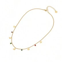Freegrow 1pc Colorful Rhinestone Butterfly Necklace Made Of Stainless Steel, Suitable For Women Daily Wear - Gold - View 4