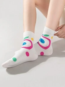 2 双女士袜子、中长袜、白点袜、艺术袜、圆领袜、高筒袜、柔软女士袜子、中筒运动袜、布艺女士袜子、可爱袜子、女孩袜子、透明袜子、宽松袜子、可爱袜子 - 彩色 - 查看 3