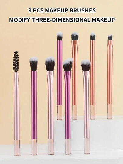 9件套迷你铝管化妆刷套装，彩色透明手柄散粉腮红粉底刷，轮廓高光鼻影眼影化妆工具
