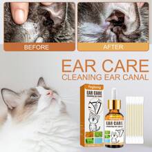 50ml Ear Cleaning Solution With 10 Cotton Swabs, Universal Dog & Cat Ear Cleaning Set, Precise Ear Wax & Odor Removal, Effective Anti-Itch
