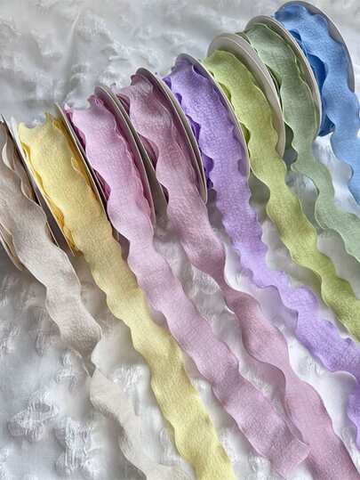 10 Yards/Roll 0.98inch Ruffle Lace Pleated Ribbon, Flower Bouquet Cake Packaging Ribbon, DIY Handmade Materials, Decor For Wedding Birthday Party Gift Ribbon (Please Note That For Ease Of Transportation, The Product Does Not Include Rollers)