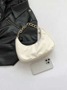 New Spring/Summer Metal Chain Bag,Solid Color Fashionable Casual Women's Handbag, Tready Crescent Moon Bag For Women