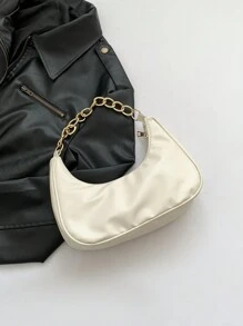 New Spring/Summer Metal Chain Bag,Solid Color Fashionable Casual Women's Handbag, Tready Crescent Moon Bag For Women