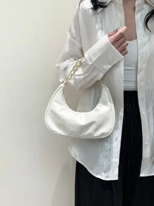 New Spring/Summer Metal Chain Bag,Solid Color Fashionable Casual Women's Handbag, Tready Crescent Moon Bag For Women