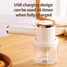 無線電動攪拌器：3合1 USB 充電式無線手持攪拌器，3檔調速，小巧便攜，配備切碎杯、切碎刀、打蛋器和奶油棒，適用於食物切碎、湯品、嬰兒食品、烘焙（白色） - 乳白色 - 查看 4