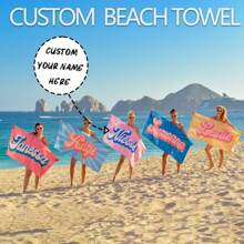 1pc RETRO-stijl gepersonaliseerde strandhanddoek gepersonaliseerde naam badhanddoek aangepaste strandhanddoek met naam buiten verjaardag vakantie cadeau