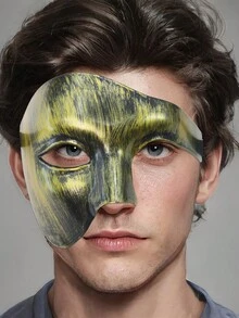 Black And Colorful Half Face Mask, Suitable For Venetian Party Performance Costume And Masquerade Dressing, Men's - Gold - View 1