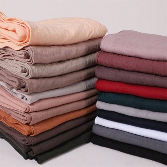 1 Piece Simple Solid Color Crepe Crinkle Hijab Large Size Popular Soft Breathable Micro-Elastic Head Scarf Shawl For Women Headband For Abaya Veiled Clothes