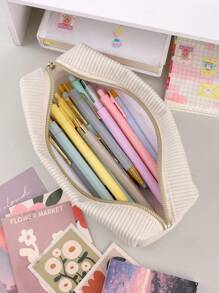 1/2 pièces Trousse à crayons en velours côtelé, organisateur de papeterie en velours côtelé de couleur unie à grande capacité, fournitures de rangement essentielles pour les étudiants.