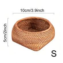 1pc Handmade Woven Rattan Storage Basket, Circular Opening With Square Bottom, Miniature Snack Storage Basket, 10/13/15.5cm - Yellow - View 2