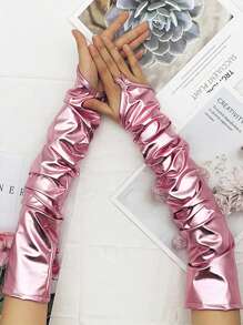 1pair Elbow Length Coated Leather Dress Gloves, Suitable For Stage Performance, Concert, Reflective Gloves For Birthday Party, Festival And Other Adult Accessories Halloween