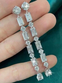 LXOEN 1 Pair Luxury Geometric Water Drop Shiny AAA Cubic Zirconia Dangle Earrings For Women Delicate Long Tassel Bridal Wedding Statement Earring