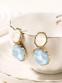 1pair Geometric Resin & Rhinestone Earrings - Baby Blue - View 3