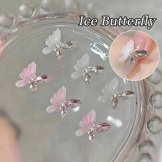 annies 6Pcs/Set Handmade Butterfly Shaped Crystal Rhinestone Nail Art Decoration, Korean Style Diy Nail Charms Nail Gems Nail Supplies Nails