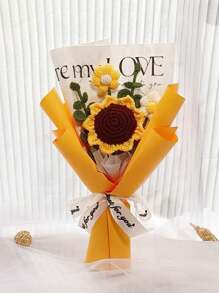 1 件人造花向日葵成品花束，手工钩编针织花，情人节礼物，适合家居装饰、派对装饰、情人节、礼物 - 彩色 - 查看 15