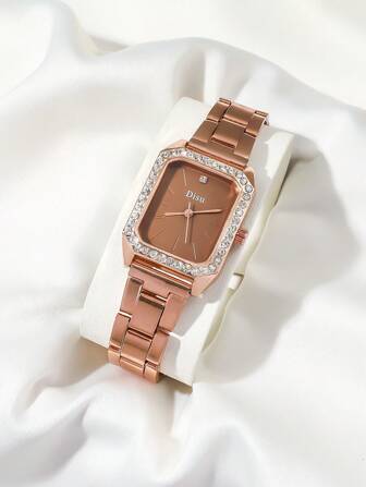  Disu צבע קפה חדש שעון נשים עסקי קלאסי עם רצועת נירוסטה משובץ שעון קוורץ כמתנה לתלמידים שחוזרים לבית הספר