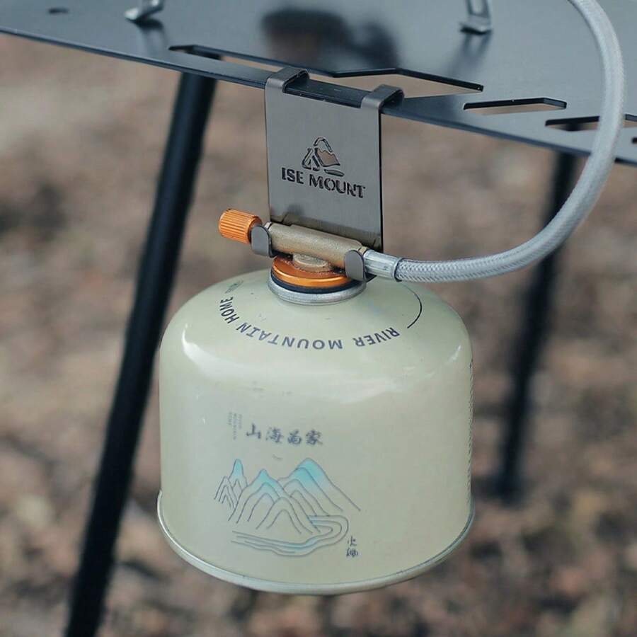 1入便攜式不銹鋼燃氣桶鉤，桌面式燃氣桶架，露營桌夾配件