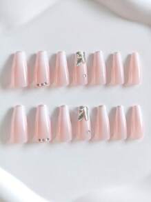 24 Cái/bộ INS Móng tay giả hình quan tài đầy màu sắc tươi tắn kèm dụng cụ làm móng, thích hợp cho bé gái và phụ nữ, dùng cho bữa tiệc, khiêu vũ và cuộc sống hàng ngày Dụng cụ làm móng tay - Nhiều màu - Xem 4