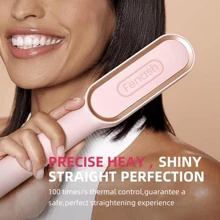 FENASH 环形粉色直发刷 – 直发器，内置梳子，20 秒快速加热，5 种温度设置，防烫，非常适合家庭专业沙龙 TYMO