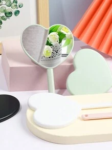 1pc Heart Shaped Portable Plastic Handheld Mirror, High Definition Handle Mirror Makeup Mirror, Cute Glass Mirror For Women - Multicolor - View 6