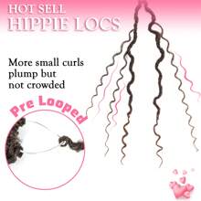 FULCRUM 10/14/18/24 Inch Goddess Locs Crochet Hair Pre Looped Faux Locs Bohemian Crochet Braids With Curly Ends Synthetic Hair Extensions For Women - Brown - View 4