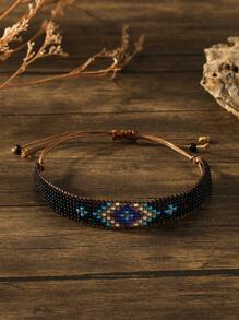 1pc Bohemian Style Vintage Holiday Geometric Pattern Handmade Beaded & Braided Adjustable Bracelet, Ideal For Women's Daily Wear - Handmade Beaded Bracelet - View 4