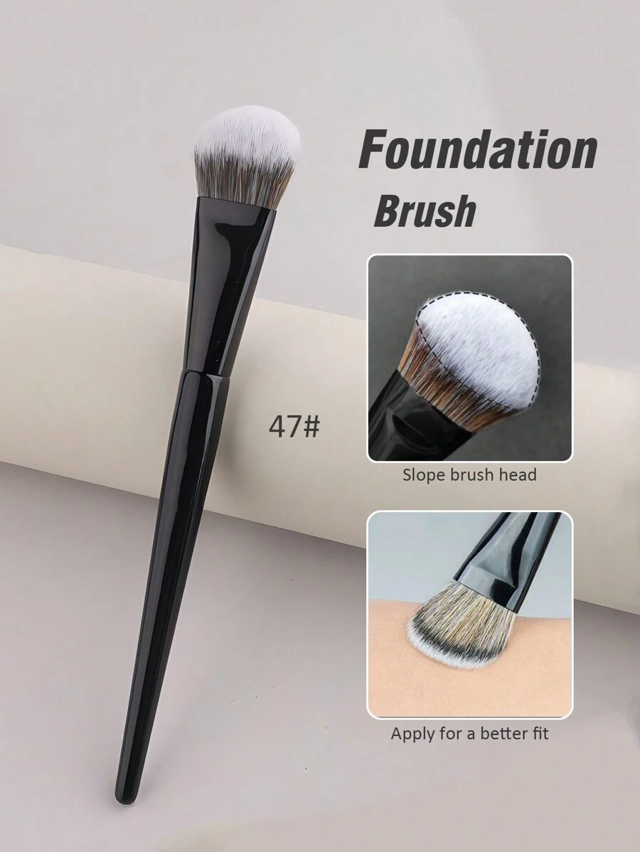 1支粉底刷/散粉/眼影刷/液体/膏状腮红混合斜角专业化妆刷，47#，粉底刷/遮瑕刷/腮红刷/修容刷/腮红刷/古铜粉刷/散粉刷/粉底刷/腮红刷，赠品 - 黑色 - 查看 1