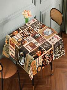 1 pieza Mantel rectangular de poliéster con temática de café, cubierta decorativa retro para mesas de café, cubierta de mesa impermeable y resistente al aceite, mantel de estilo simple para picnic, fiesta o decoración del hogar - Multicolor - Ver 6