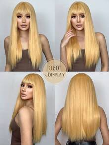 HAIRCUBE 28-Inch Yellow Banded Long Straight Wig, Beautiful And Elegant Synthetic Mechanism, Heat-Resistant Wig Suitable For Daily Wear - Yellow - View 6