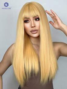 HAIRCUBE 28-Inch Yellow Banded Long Straight Wig, Beautiful And Elegant Synthetic Mechanism, Heat-Resistant Wig Suitable For Daily Wear - Yellow - View 3