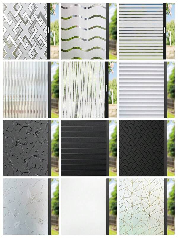 Window Film Privacy Frosted Stripe Patterns Window Frosting Film No Glue Static Cling Stained Glass Film UV Protection Self Adhesive Window Sticker Cover For Home Office Wall Decor Room Decor Wall Stickers Wall Sticker Stickers Home Decor