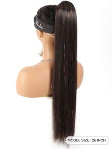 合成亮粉假馬尾直髮假髮片，自然馬尾假髮 - Black-brown - 查看 5