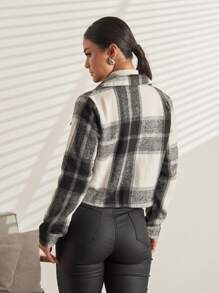 Casaco Xadrez Bortao Jaqueta Bolso Feminina Blusa De Frio Simplez Festa junina