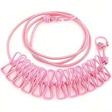 1個便攜式旅行晾衣繩，可伸縮野營晾衣繩，帶12個夾子的可調節晾衣繩，既適用於室內也適用於室外，家居必備 - 彩色 - 查看 11